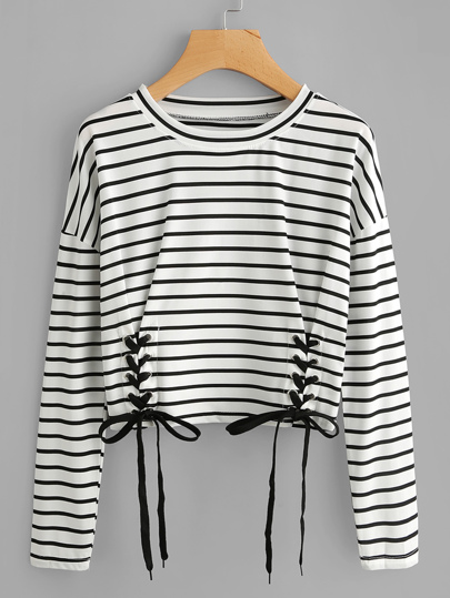 Camiseta de rayas con cordón y ojete