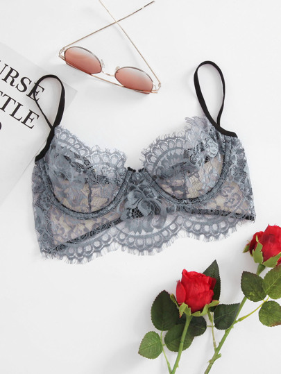 Underwire Lace & Mesh Bra