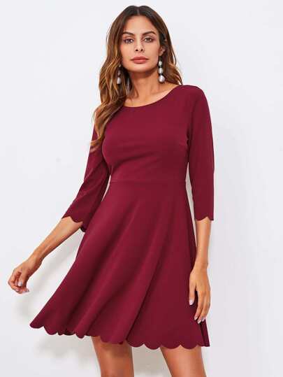 Scallop Trim Fit & Flare Dress