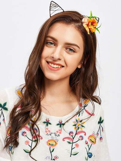 Flower Embellished Cat Ear Headband