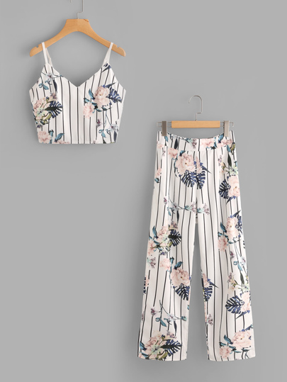 Top camisole con stampa botanica ,con pantaloni