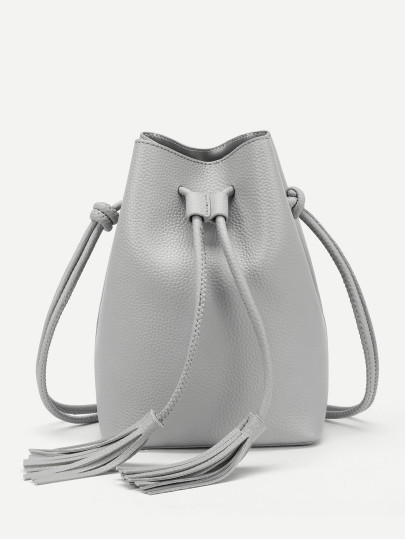 Double Tassel Drawstring PU Crossbody Bag