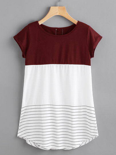 Camiseta con aplicación de encaje de rayas