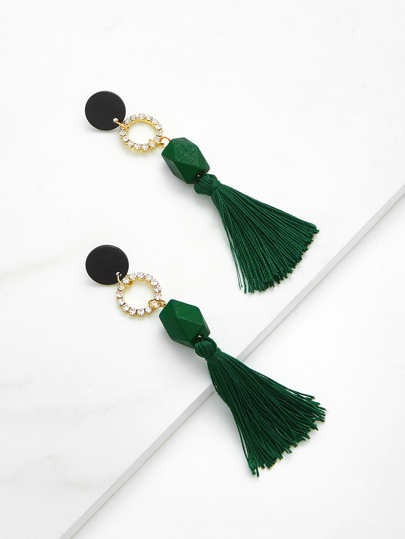 Rhinestone Detail Tassel Drop Earrings