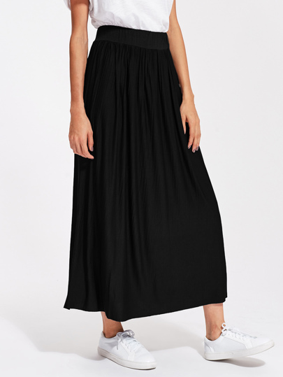 Crinkle Elastic Waist Full Length Skirt