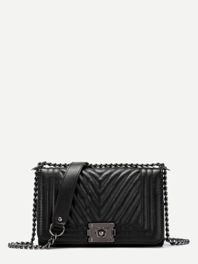 PU Umhängetasche mit Chevron Stich und Kette
