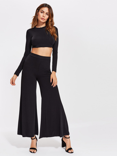 Mock Neck Crop Top With Flare Pants