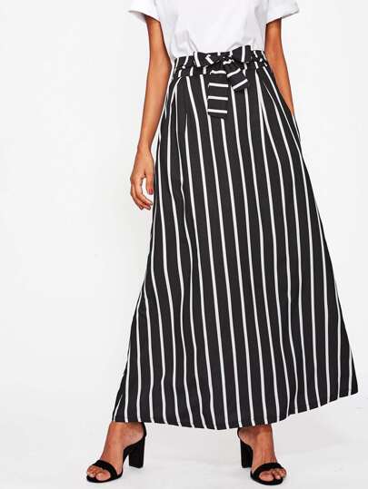 Vertical Striped Self Tie Longline Skirt