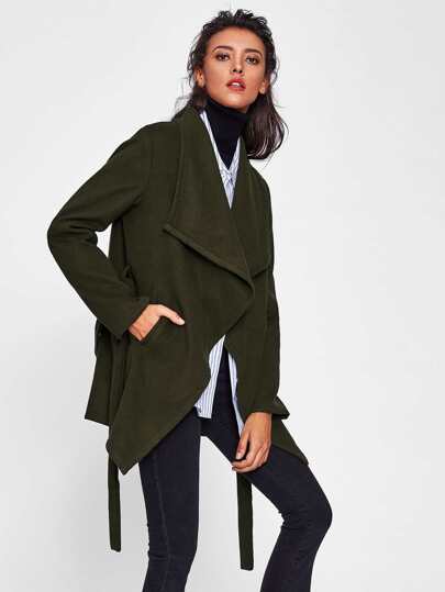 Drape Collar Self Belted Coat