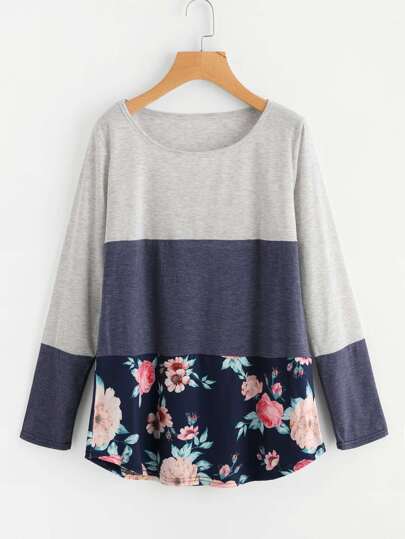 Cut und Sew T-Shirt mit Blumen