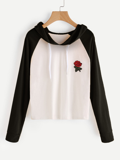 Hoodie mit Raglan Ärmeln und Rosefleck