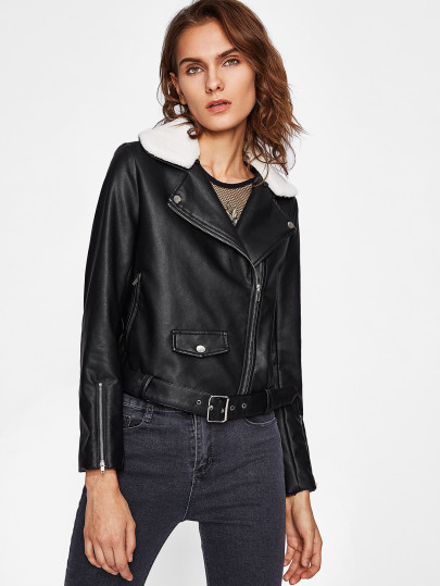 Chaqueta moto con bajo de cinturón