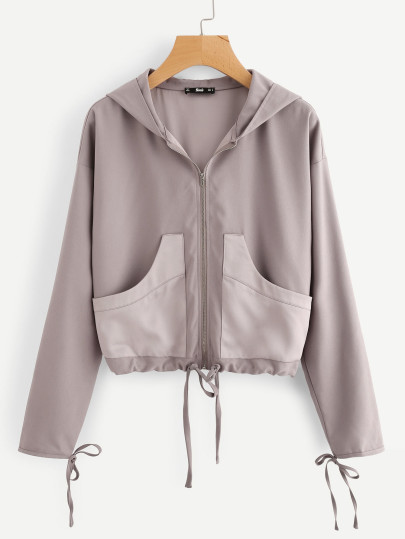 Drawstring Cuff And Hem Hooded Jacket
