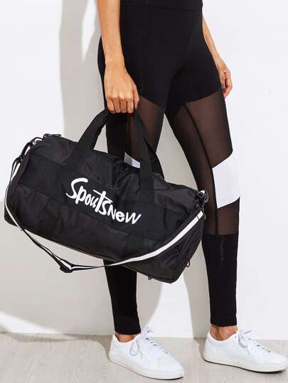 Slogan Print Nylon Gym Bag