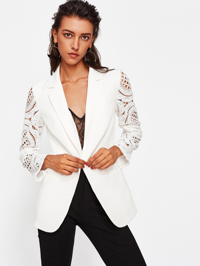 Blazer con maniche all\'uncinetto geometrico
