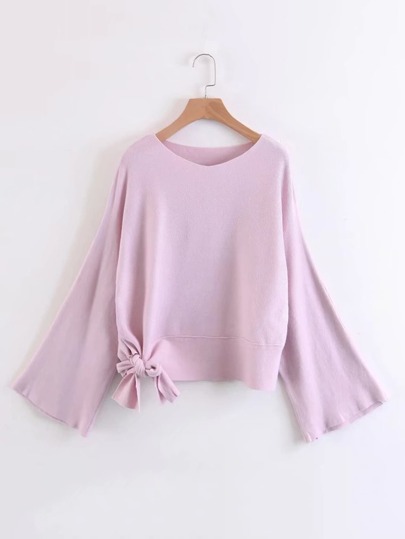 Bow Tie Side Wide Sleeve Knitwear