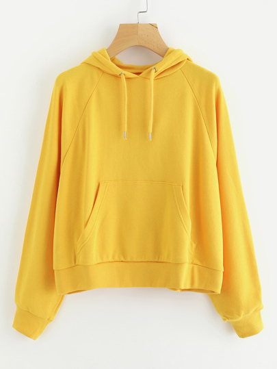 Camisa de capucha con bolsillo en la parte delantera de manga raglán