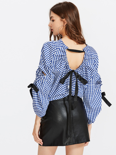 Tied Ribbon Detail Multiway Gingham Blouse