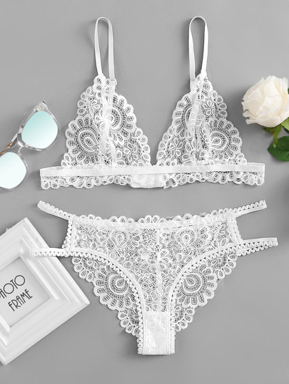 Lace Triangle Bralette And Panty Lingerie Set