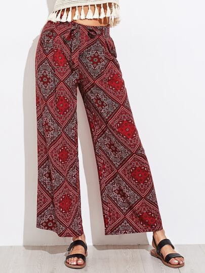 Pantalones anchos con lazo con estampado de cachemir