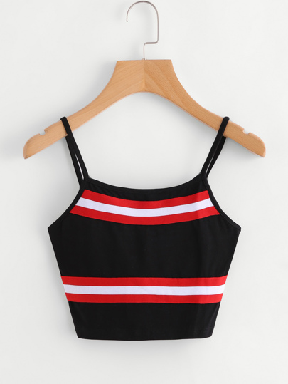 Camisola corta con detalle de cinta a rayas