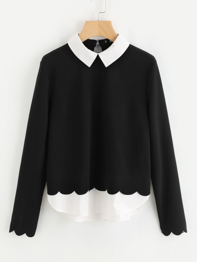 Blouse avec pan et manchette festonné