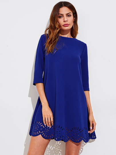 Scallop Laser Cut Hem Swing Dress