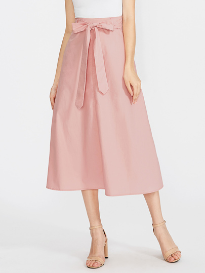 Bow Tie Waist Hidden Pocket Skirt