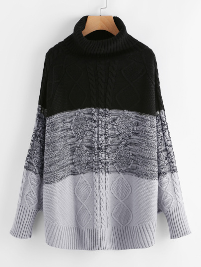 Roll Neck Mixed Knit Jumper