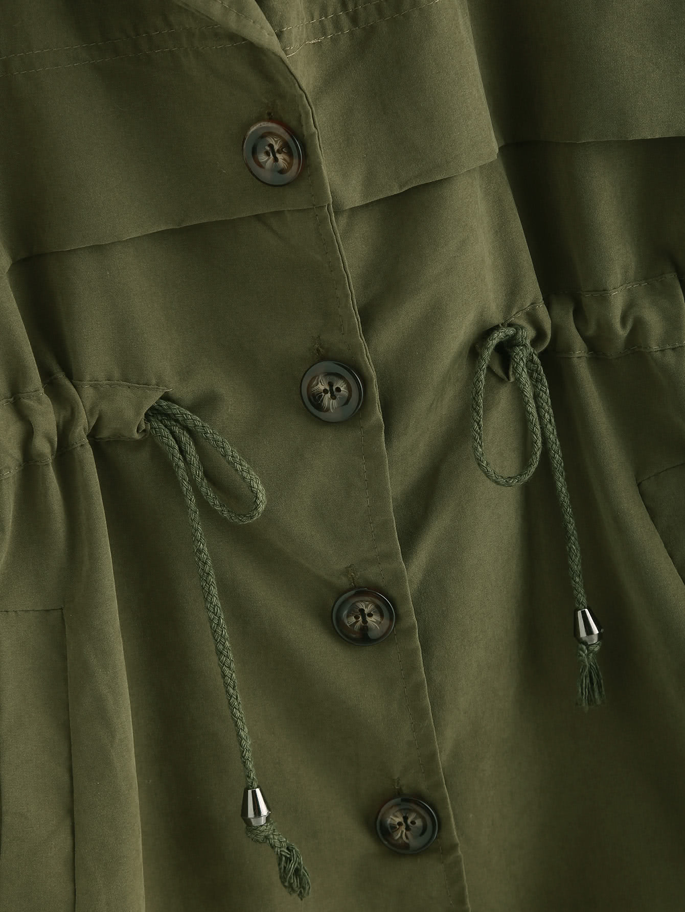 Rolled Sleeve Drawstring Waist Trench Coat