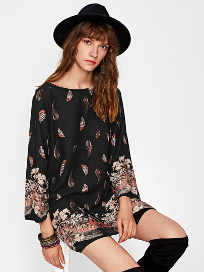 Vestito stampato con maniche raglan