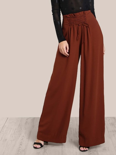 Lace Up High Rise Pants BRICK