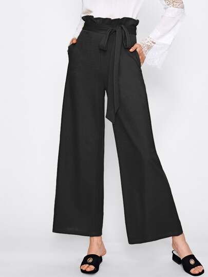 Belted Ruffle Waist Palazzo Pants