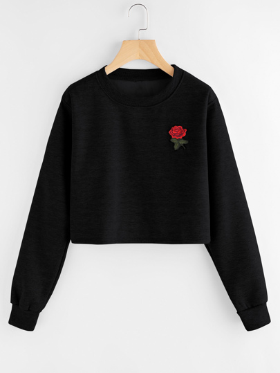 Sudadera con parche de bordado de rosa