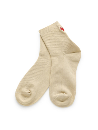Heart Embroidery Back Calf Length Socks