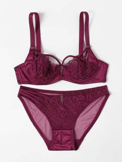 Lace Insert Mesh Lingerie Set