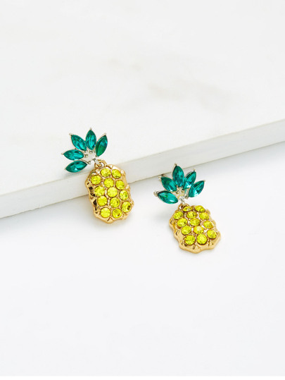 Rhinestone Overlay Pineapple Shaped Earrings