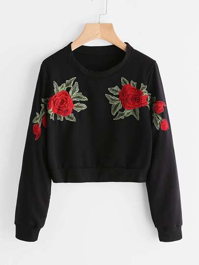 Felpa con applique ricamato di rosa