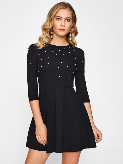 Pearl Embellished Fit & Flare Dress