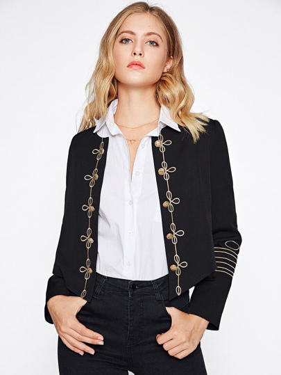 Golden Button Embellished Embroidery Blazer