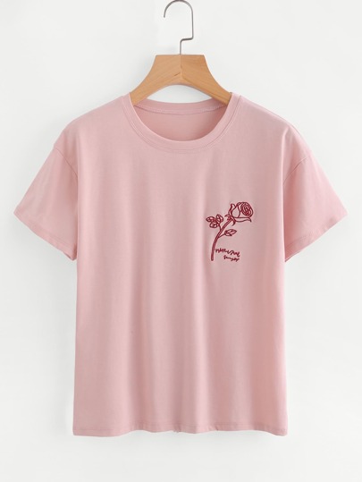 T-Shirt mit Rosestickerei