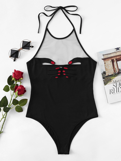 Body halter de bordado de malla en la parte delantera