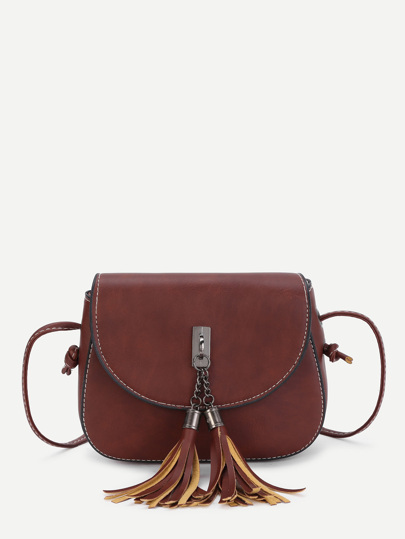 Double Tassel Front PU Crossbody Bag