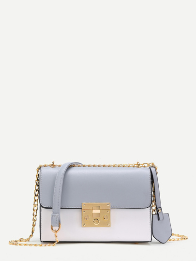 Color Block Flap PU Shoulder Chain Bag
