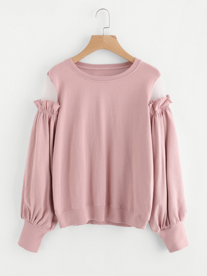 Pullover mit Netzstoff und Falten auf den Ärmeln