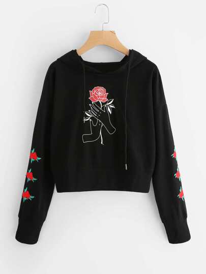 Felpa con cappuccio con applique ricamato