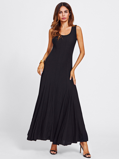 U Neck Full Length Flowy Dress