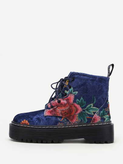 Botines de terciopelo con estampado de flor