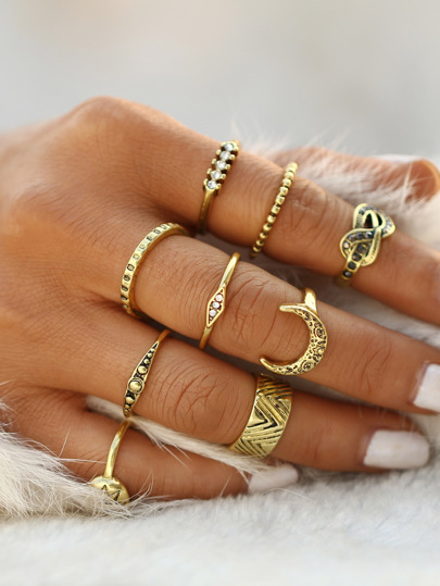 Set anillo con luna y pedrería