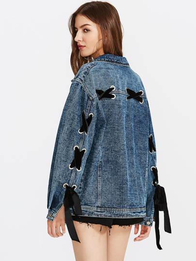 Eyelet Lace Up Detail Denim Jacket